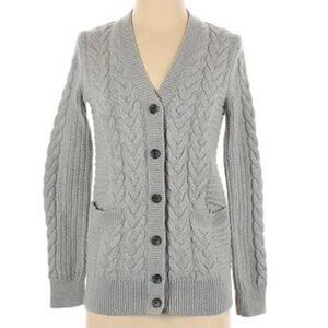 Gap gray button up sweater long cardigan pockets wool cable knit fisherman MP
